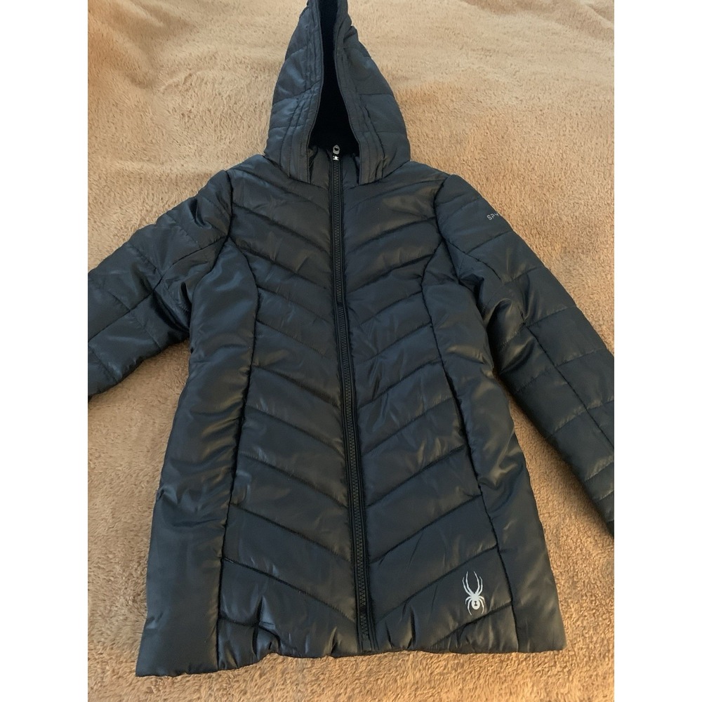 SPYDER GIRLS' BOUNDLESS LONG PUFFER COAT, BLACK SIZE SMALL 7 NWOT
